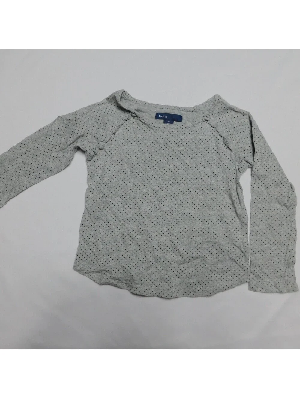 GapKids Girls Gray Polka Dot Ruffle Shoulder Long Sleeve Shirt XS (4-5)